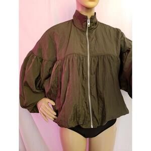 Makers Of Dreams Women's Balloon Jacket XS Long Sleeve Green Oversized NEW.